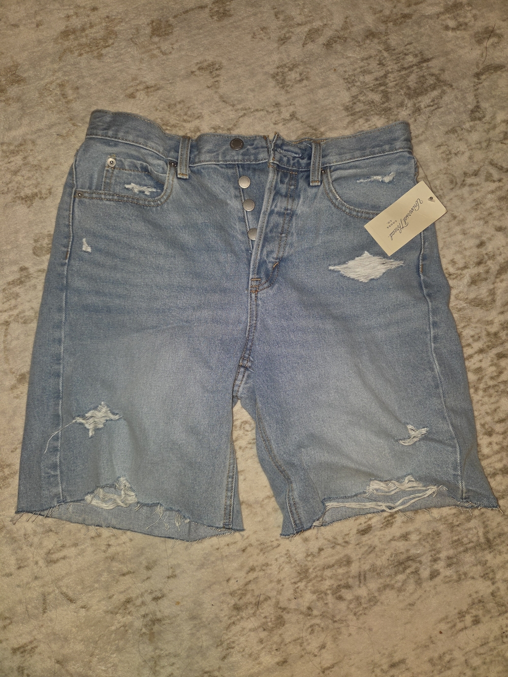 Light Wash Distressed Denim Shorts - Womens